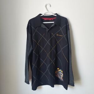 Black and Gray Long Sleeve Polo Shirt Medieval XL